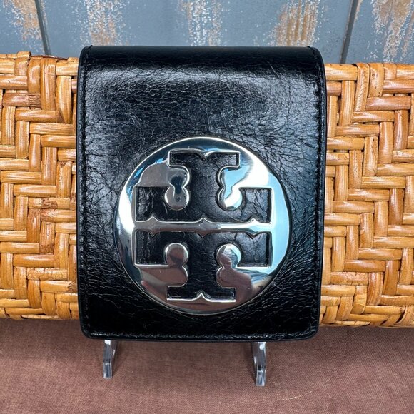 Tory Burch Rattan Logo Clutch Natural/Black - Picture 2 of 12
